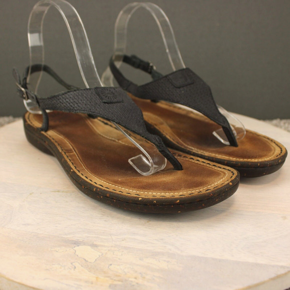 UGG Sefina Leather Thong Sandals Womens 8 Black Slingback - Picture 2 of 9